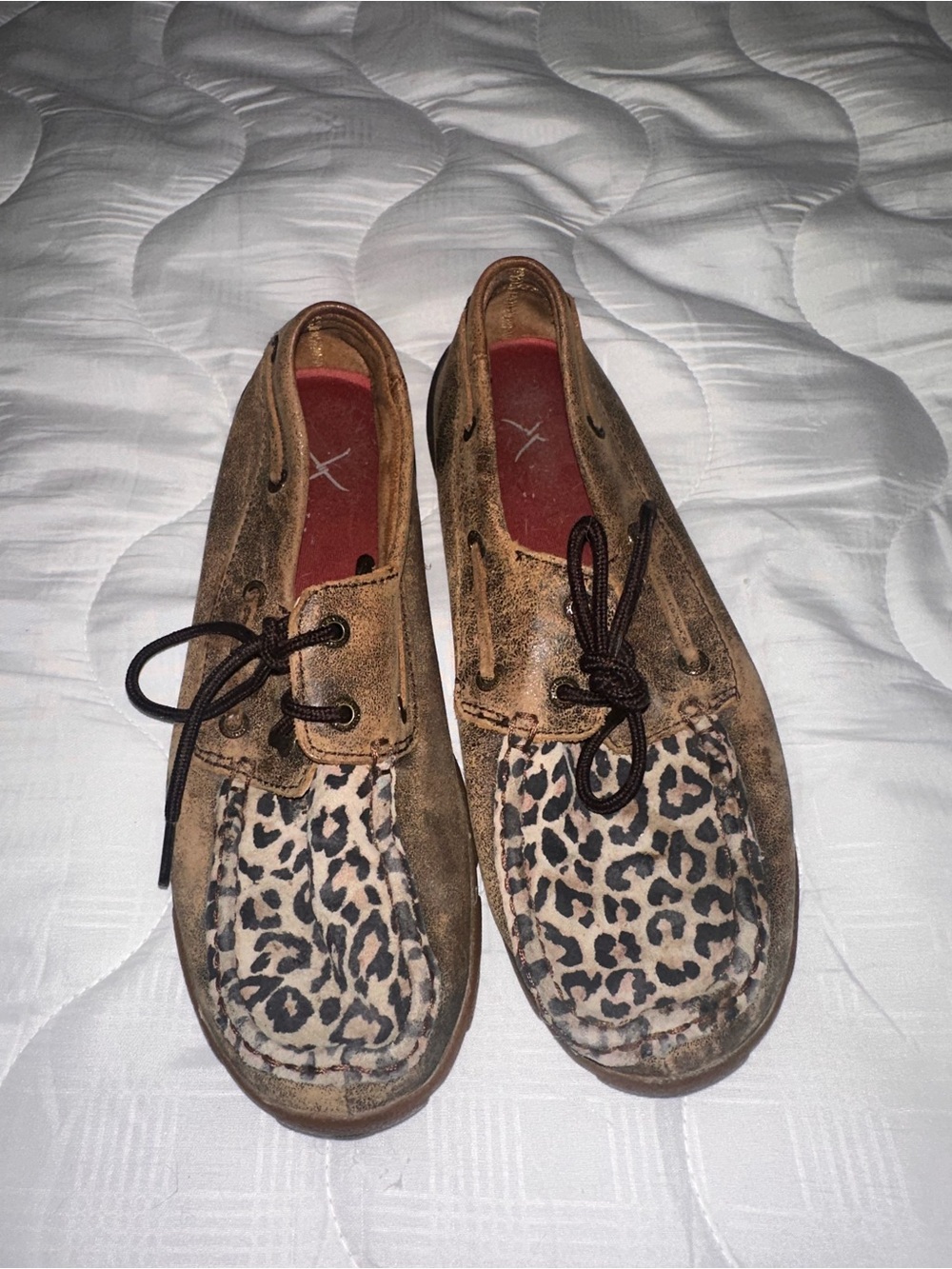 Twisted X Brown Suede Moccasins with Leopard Print Accents